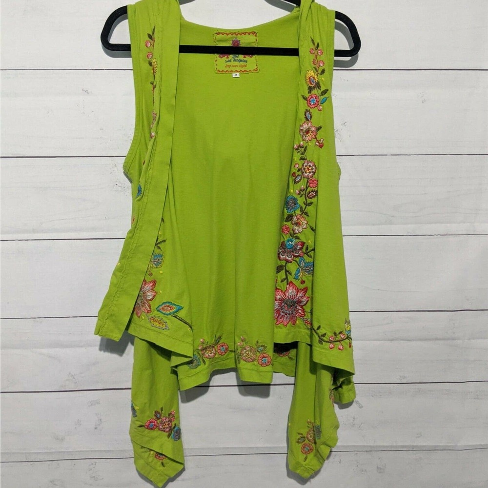 Johnny Was Embroidered Open Front Vest Green